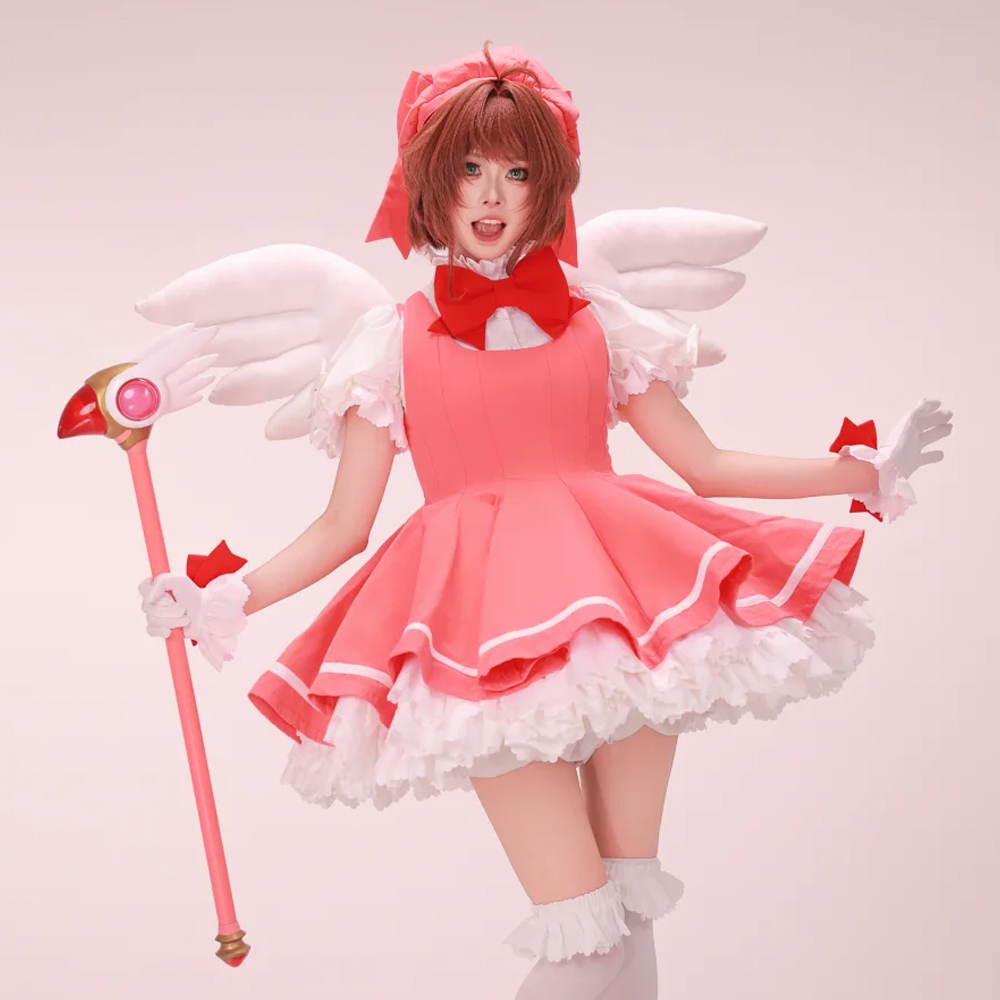 Anime Cosplay Easy - Kinomoto-Cosplay de Sakura, vestido rosa de