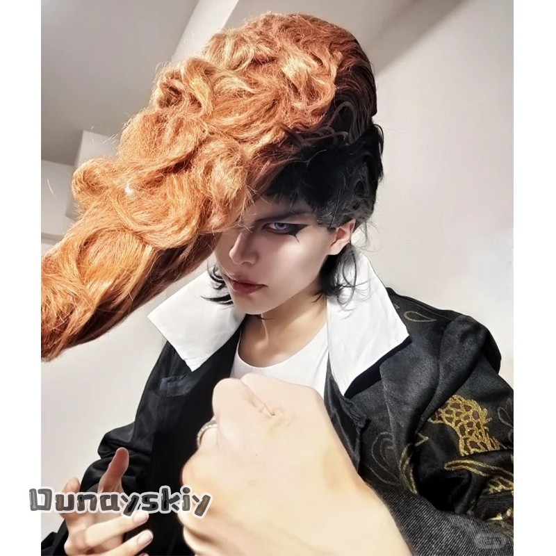 Cosplay Anime Black Hair - Peluca sintética marrón/negra estilo motociclista de